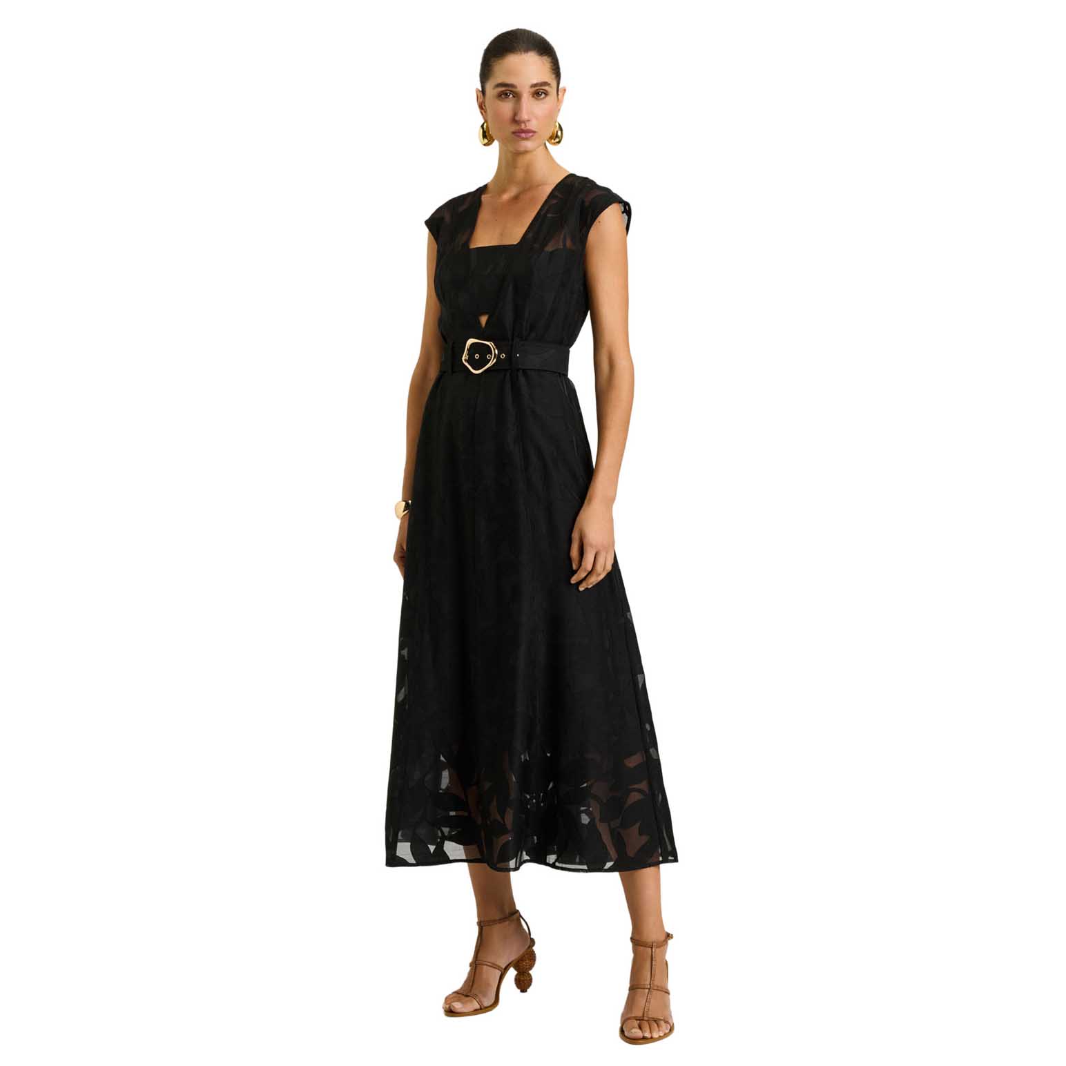 Veronika Maine Sheer Leaves Burnout Midi Dress